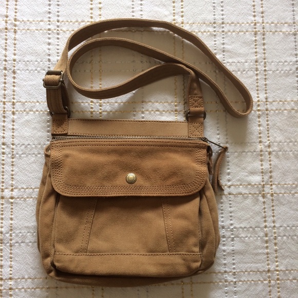 Fossil Handbags - Fossil Crossbody Tan Canvas and Suede Purse, is